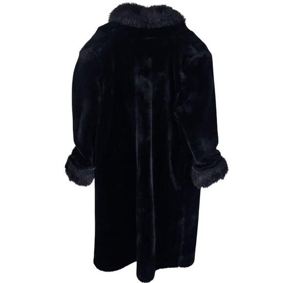 Vintage Monterey Fashions Full Length Faux Fur Coat 2X Black Mobwife Made in USA - Picture 2 of 13